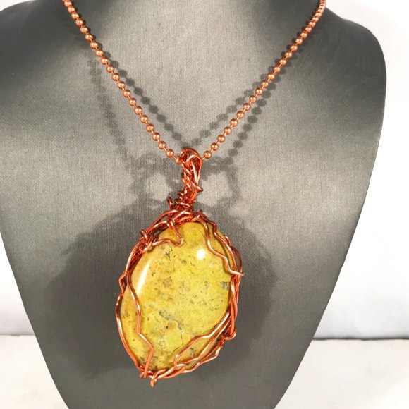 Conceptual Subculture Copper Wire Wrapped Necklace with Yellow Stone - Picture 1 of 6